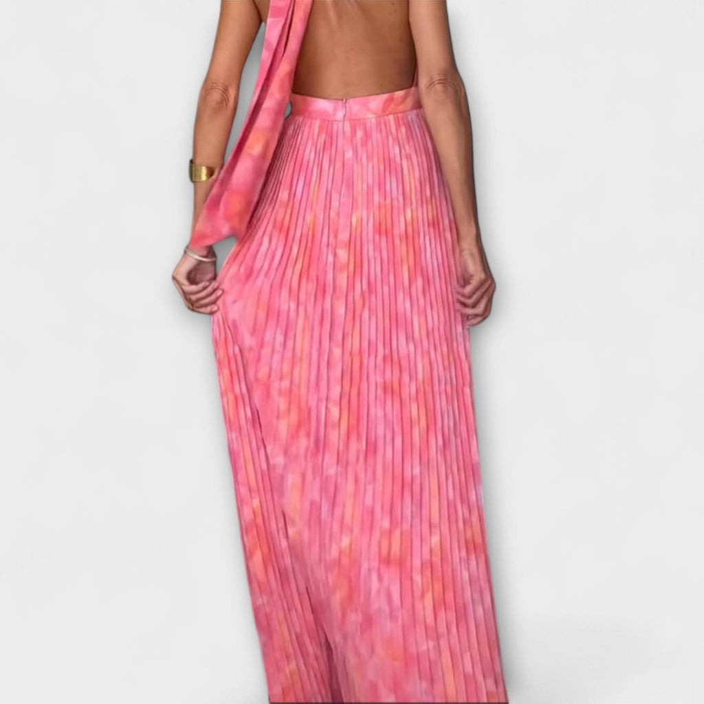 Seraphina - Elegantní Maxi Šaty s Halter Krkem a V Výstřihem