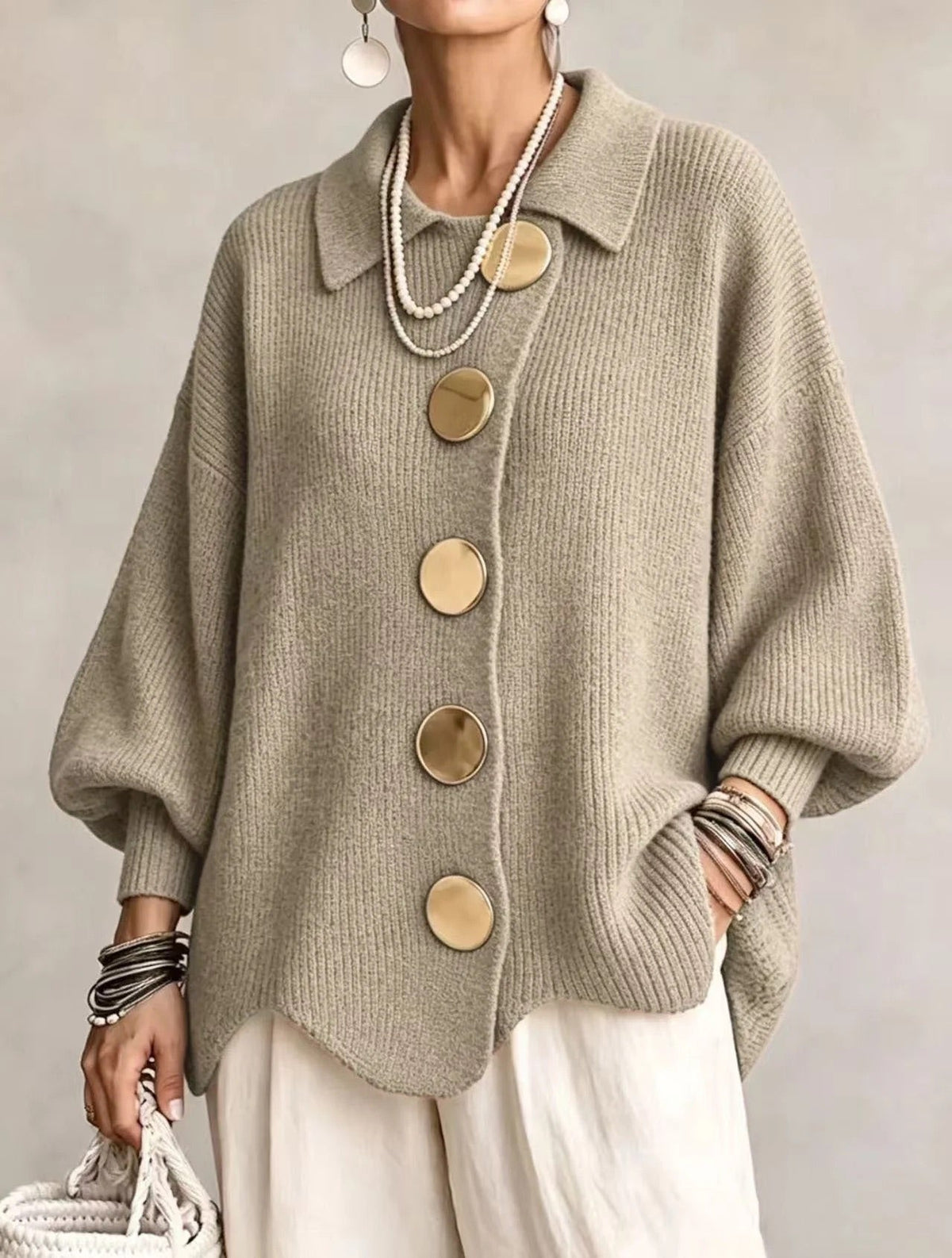 Karina | Oversized kardigan s límcem a knoflíky