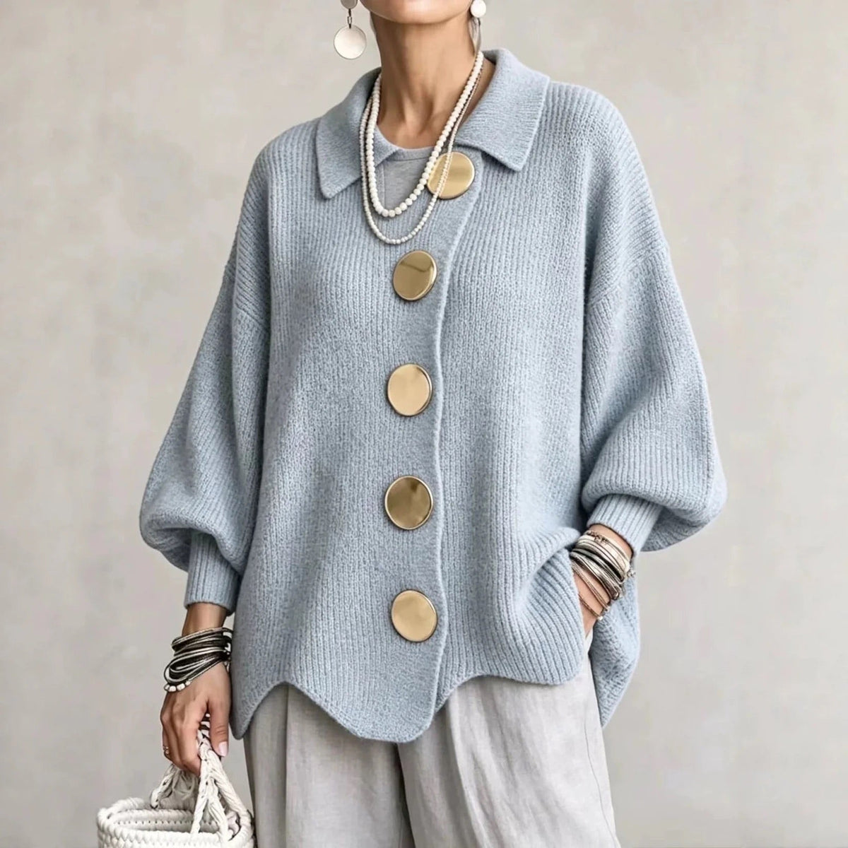 Karina | Oversized kardigan s límcem a knoflíky