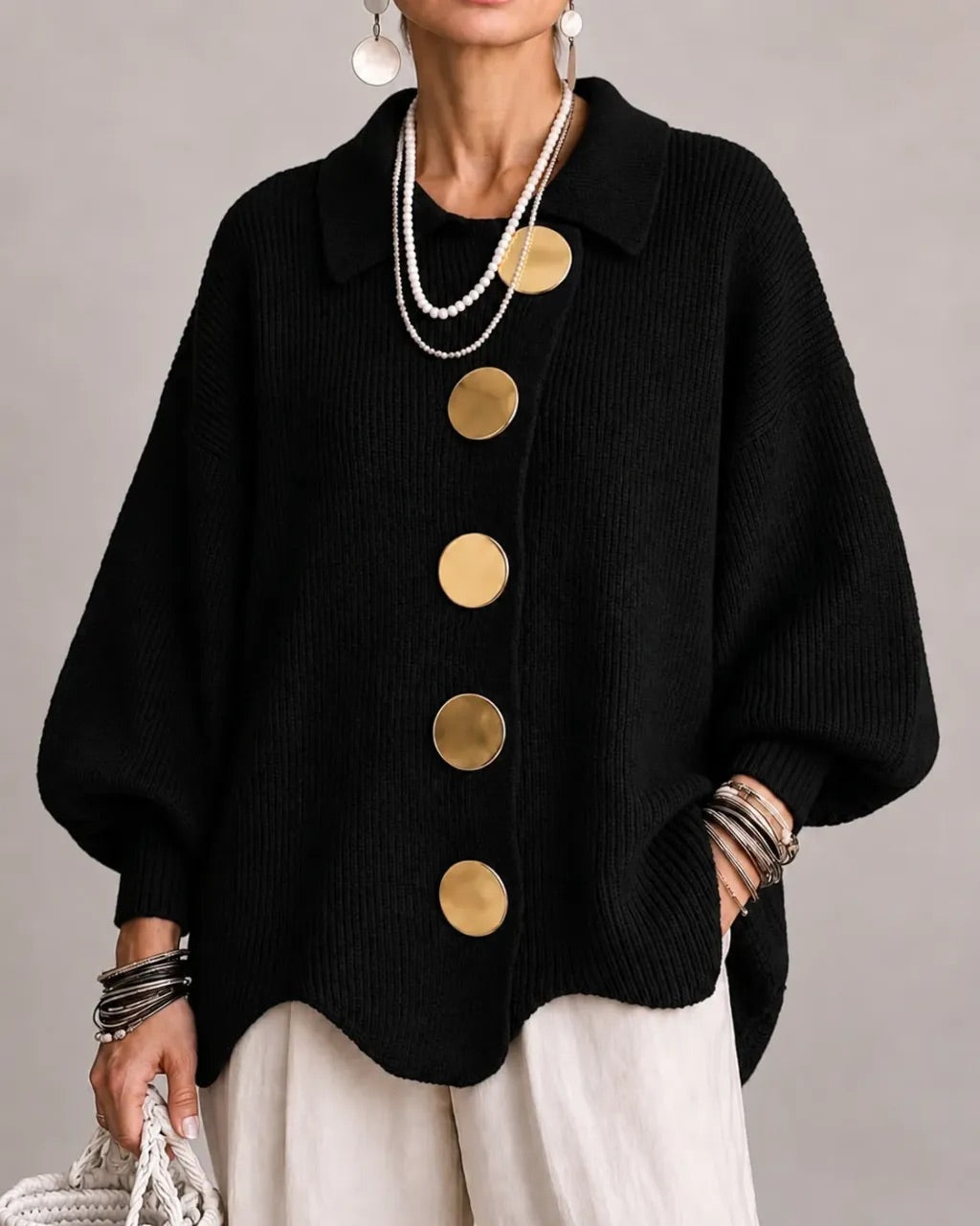 Karina | Oversized kardigan s límcem a knoflíky