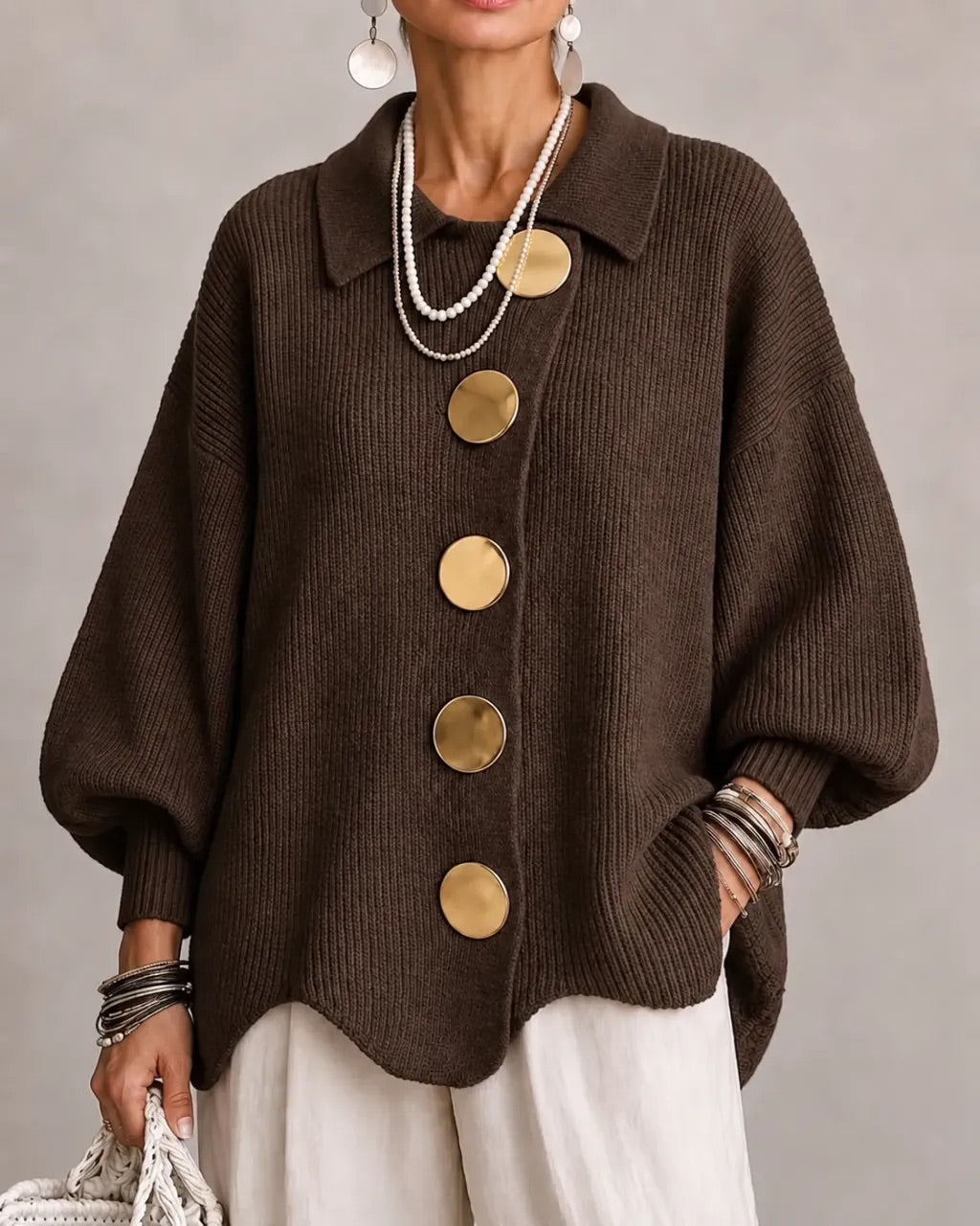 Karina | Oversized kardigan s límcem a knoflíky