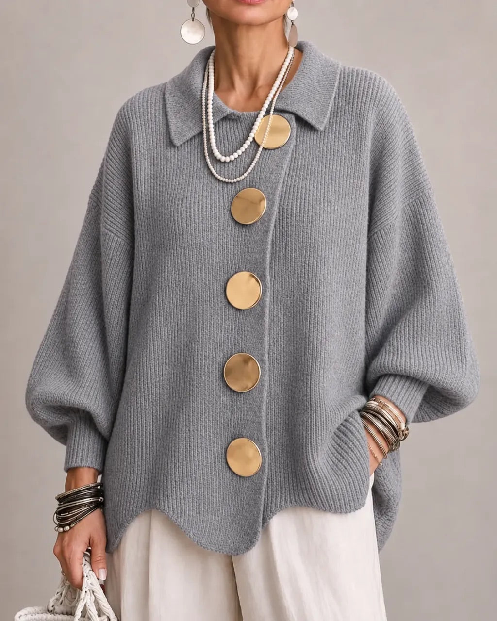 Karina | Oversized kardigan s límcem a knoflíky