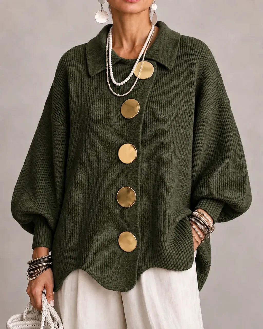 Karina | Oversized kardigan s límcem a knoflíky